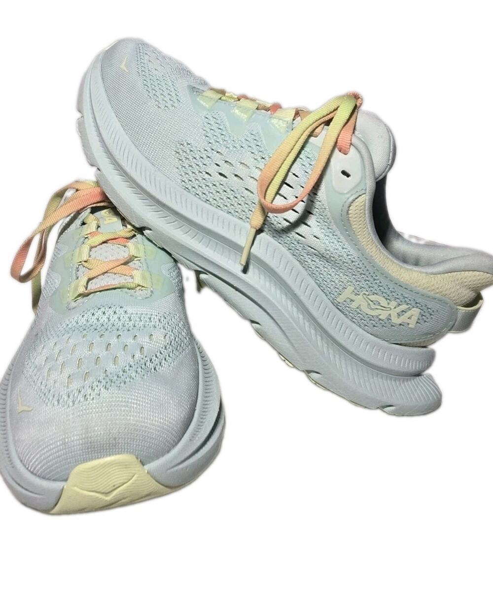 HOKA Kawana 2 Womens 7.5 Running Shoes Pastel Blue Coral Yellow Athletic